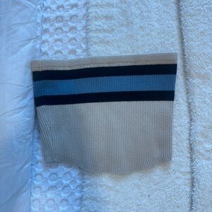 Edikted Beige Tube Top with Black and Blue Stripes